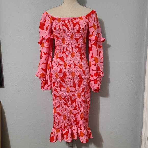 Pretty Garden Women's Long Puff Sleeve Floral Midi Dress Size‎ Med - Picture 1 of 15